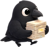 Mena crow carrying a stack of cards