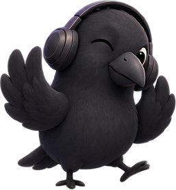 Mena crow with headphones and a drawing tablet