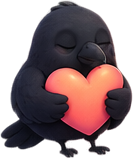 Mena crow hugging a heart
