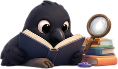Mena crow with a magnifying glass