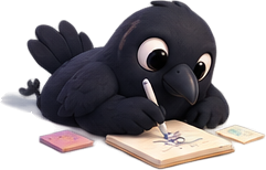 Mena crow reading at a desk