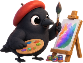 Mena crow holding an artist palette