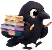 Mena crow carrying a stack of books