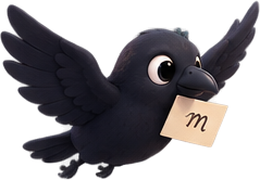 Mena crow flying with a letter