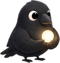 Mena crow holding a glowing lantern