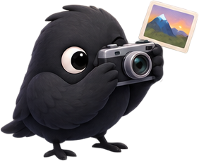 Mena crow holding a camera