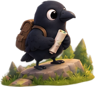 Mena crow writing with a quill
